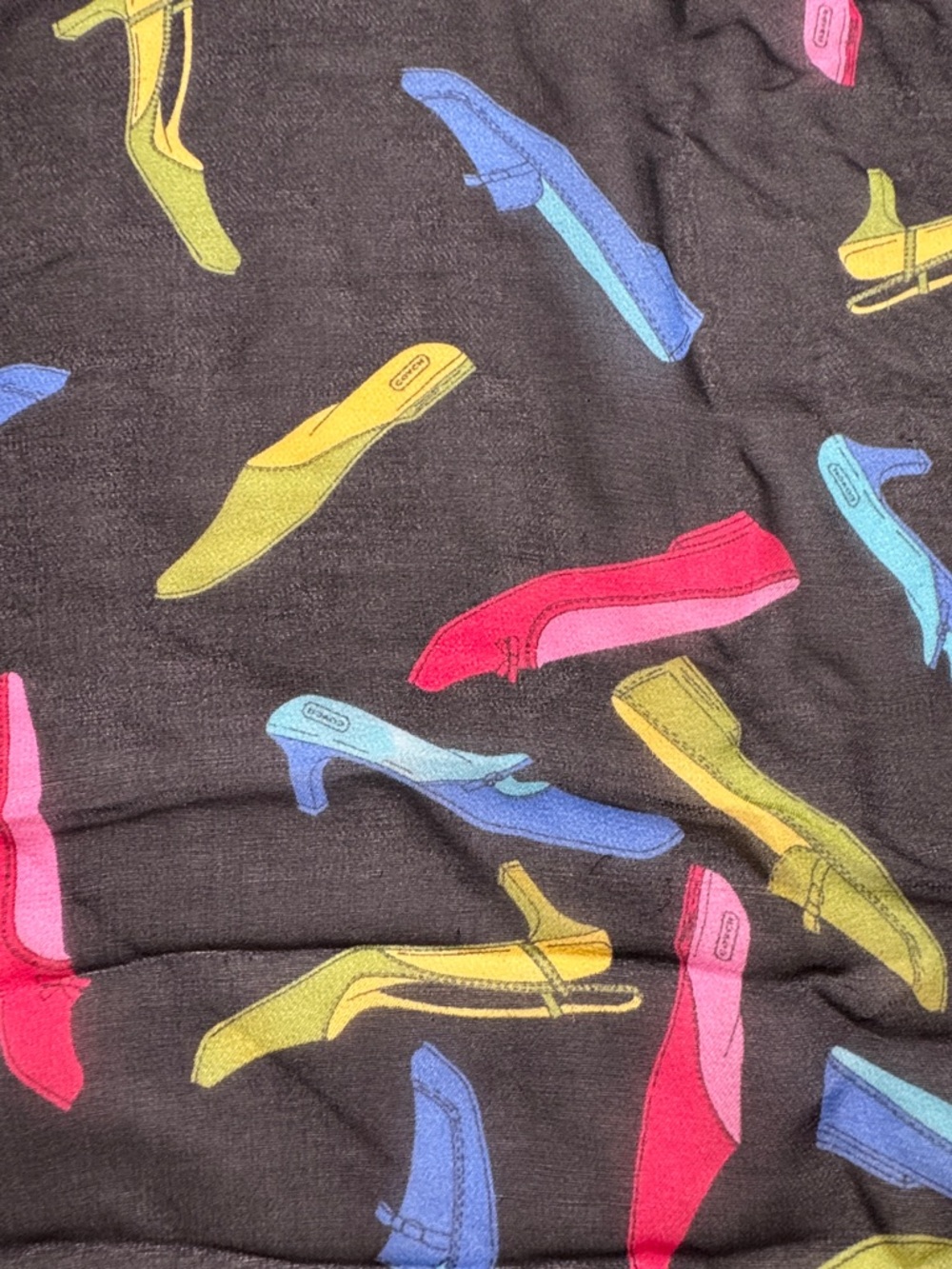 COACH Vintage 100% Silk Black Scarf Bright Shoe Motif Red Border Made in Japan - Picture 8 of 10